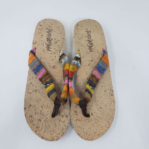 Jams World Flip Flop Sandals w/ Charms Rainbow Platform Cork Wedge Womens 8 - Picture 1 of 11